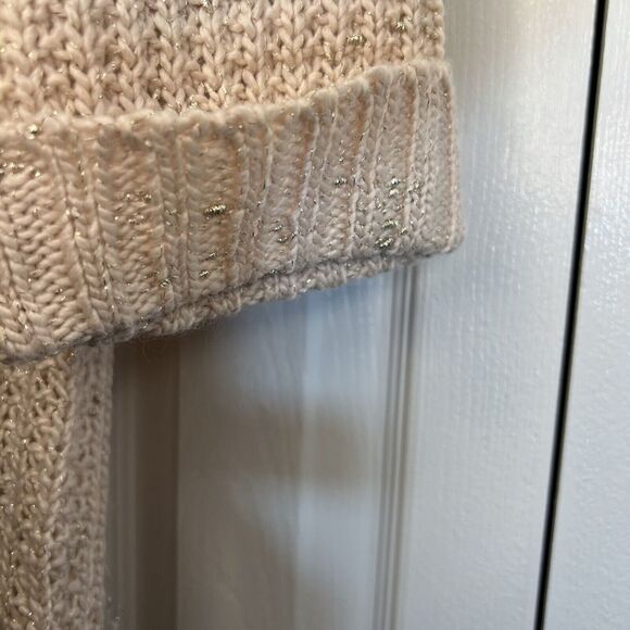 Chicos Sweater Size 1 Women's Blush Pink Long Chunky Knit Gold Metallic Pullover - Picture 4 of 9